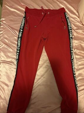 Karl Lagerfeld Red Jogger Pants with Logo Side Tape